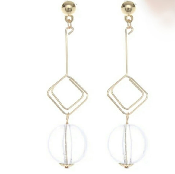 Lucite Ball Metal Square Spiral Drop Earrings - Picture 2 of 5